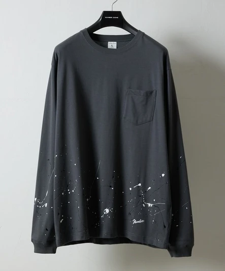 Picture No.1 of NUMBER (N)INE HAND PAINTED BASIC HEM PRINTED POCKET L/S T-SHIRT / Hand-painted basic One-point Logo Print pocket Long-sleeve T-shirt F26GNC002P