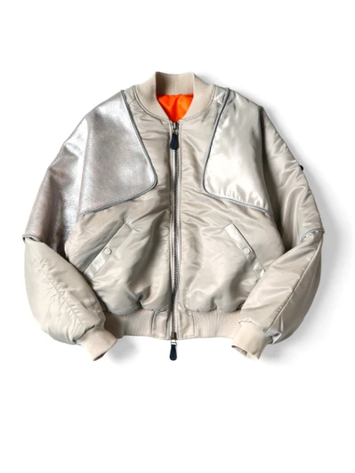Picture No.1 of KAPITAL MA-1 Nylon x Cracked Leather Siamese Bomber Jacket K2310LJ087