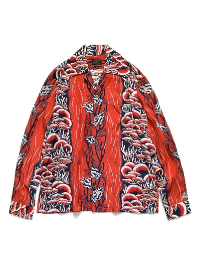 Picture No.1 of KAPITAL Silk Rayon Soufflé & Arrowhead Print Open Collar Shirt K2304LS134
