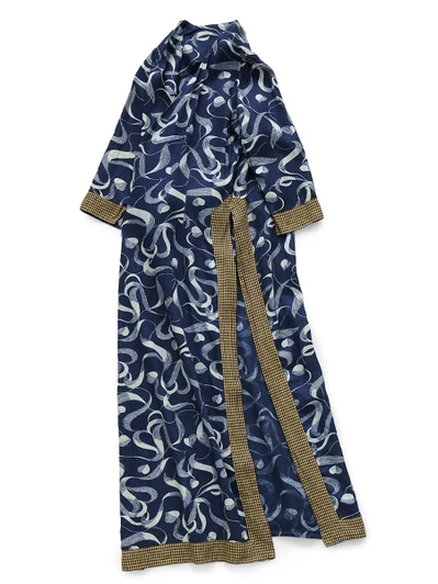 Picture No.1 of KAPITAL French Cross Linen Discharge Print Okra Pattern Lychee Dress K2605OP170