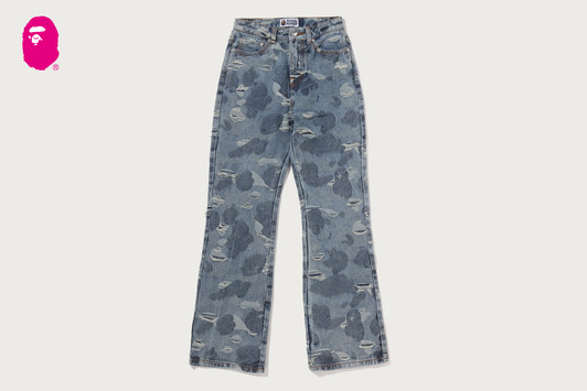 Picture No.1 of BAPE SOLID CAMO JACQUARD DENIM BOOTCUT PANTS 1M80-250-303