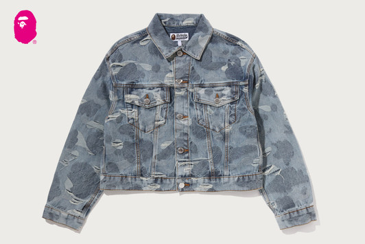 Picture No.1 of BAPE SOLID CAMO JACQUARD DENIM BOXY CROPPED JACKET 1M80-240-306