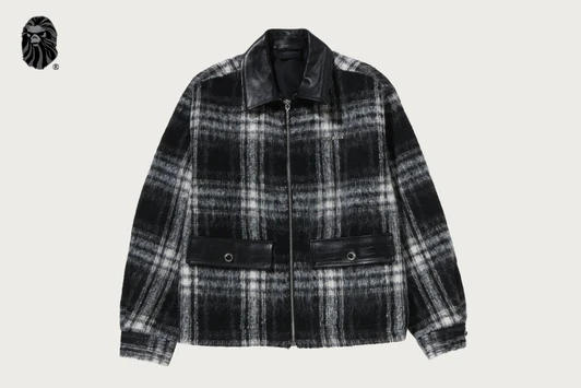 Picture No.1 of BAPE BAPE BLACK MAD FACE DUO FURRY CHECK SHACKET 1M70-140-307