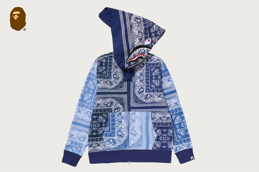 Picture No.1 of BAPE PAISLEY PATTERN SHARK FULL ZIP HOODIE 1M80-115-323