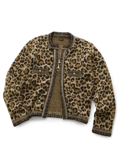 Picture No.1 of KAPITAL 5G Leopard Print Mohair Knit Zip Cabaret Cardigan K2608KN016