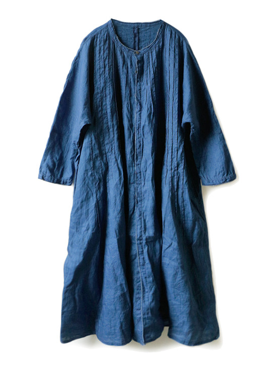 Picture No.1 of KAPITAL French Cross Linen Pin-tuck Okiefe Dress K1502OP187EK-435EK-909