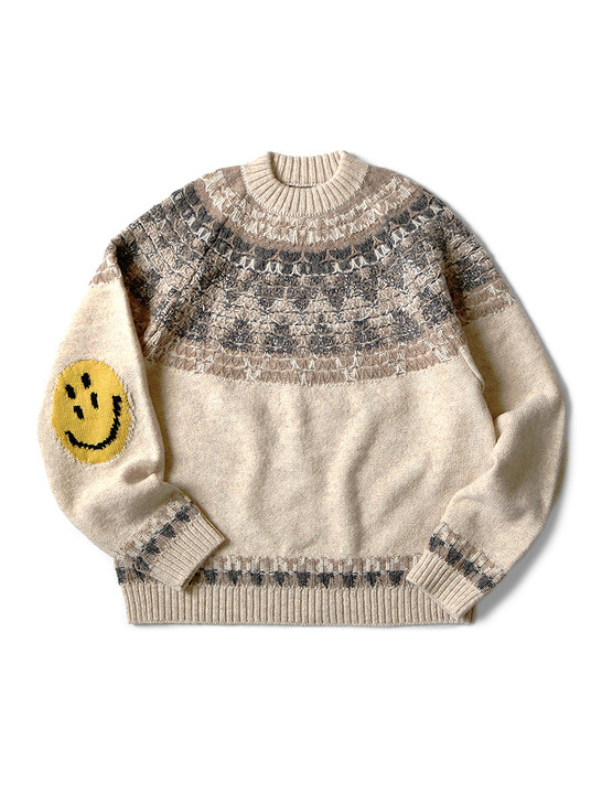 Picture No.1 of KAPITAL 5G Wool Nordic Pattern Smiley Patch Laglan Crew Sweater K2110KN093