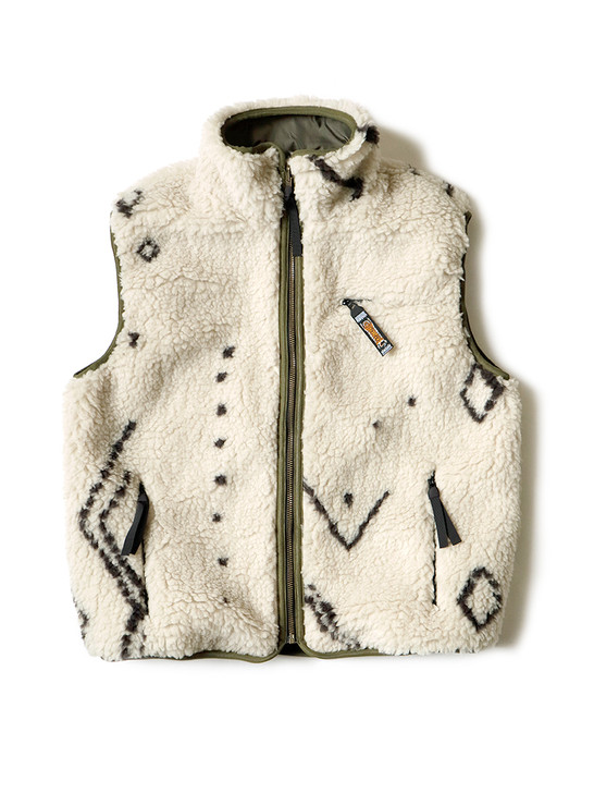 Picture No.1 of KAPITAL Beniwaren Pattern Boa Fleece Reversible Vest K2111SJ130