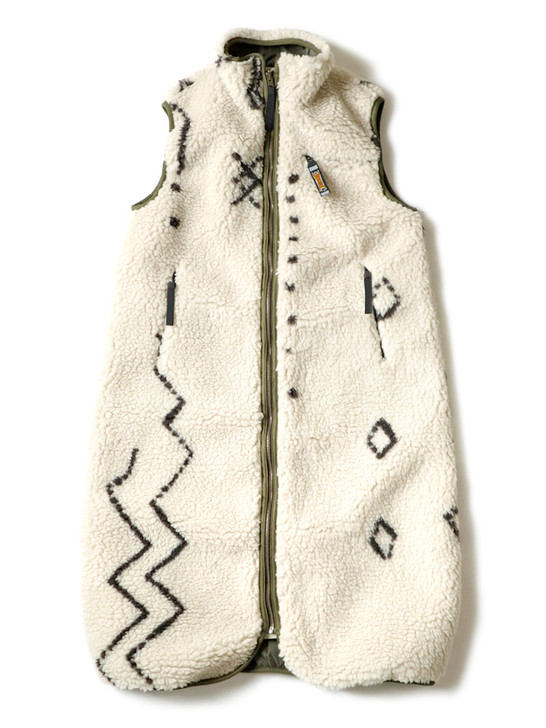 UNLÍENS   boa long vest KAPITAL Vest Beniwaren Pattern Boa Fleece Reversible Long Vest