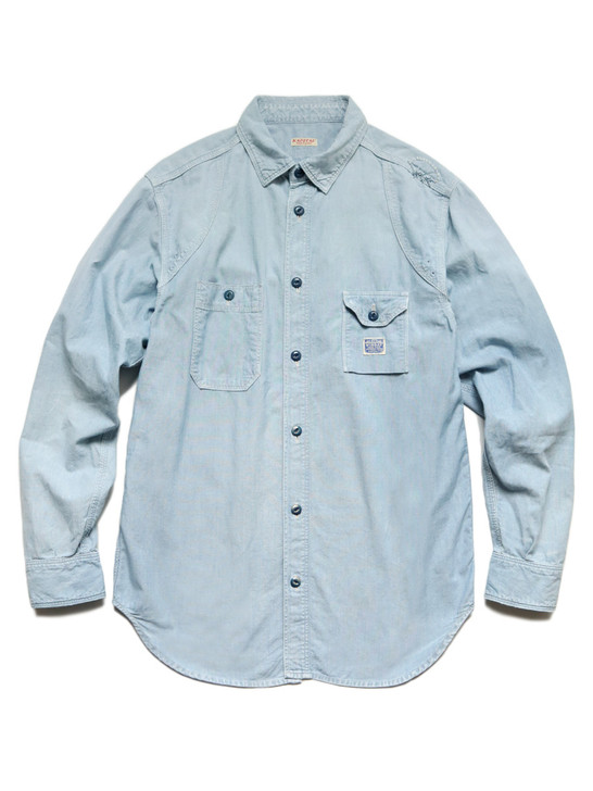 KAPITAL Shirt (Long Sleeve) Chambray Mojito Man Damaged Work Shirt