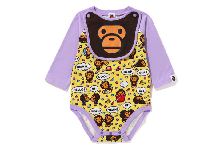 Picture No.1 of BAPE BABY MILO SPEECH BALLOON BIB SET BODYSUIT 2I80-583-001