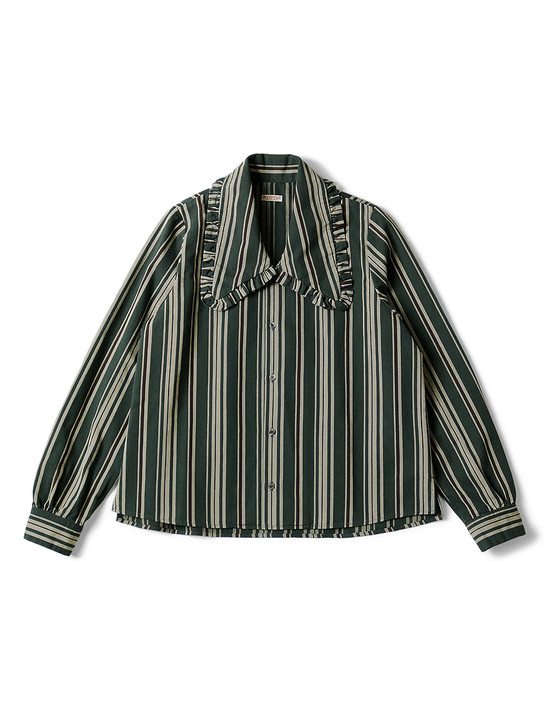 Picture No.1 of KAPITAL Cotton Fabio Stripe Ruffled Disco Collar Retro Shirt K2209LS034