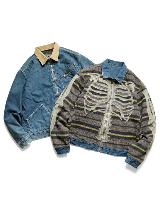 KAPITAL Jacket 11.5Oz Denim BONE Lining Reversible ZIP UP Work JKT
