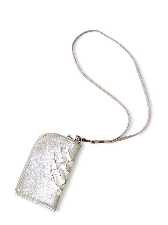 KAPITAL Bag CRACK LEATHER THUMBS UP BONE HAND ZIP NECK BAG