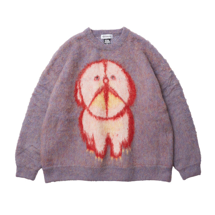 Picture No.1 of Evisen Skateboards EVISEN / BIAS DOGS Love? MOHAIR CREW KNIT - LAVENDER 8887090708794