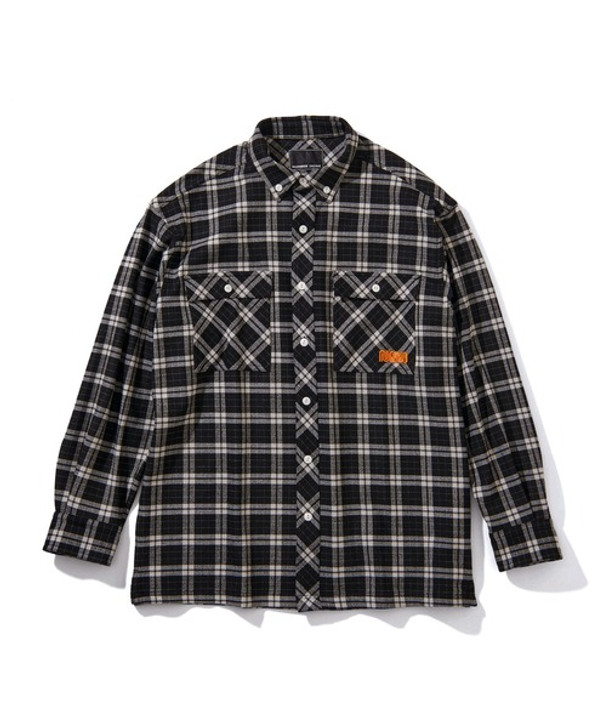 Picture No.1 of NUMBER (N)INE OVERSIZED BUTTON DOWN COLLAR N(N) LOGO EMBROIDERED STRETCH CHECK SHIRT/Oversize One Point Embroidery stretch check button down shirt F20NS04