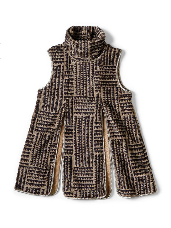 KAPITAL Vest Hacksaw Block Pattern Fleece Octopus Vest