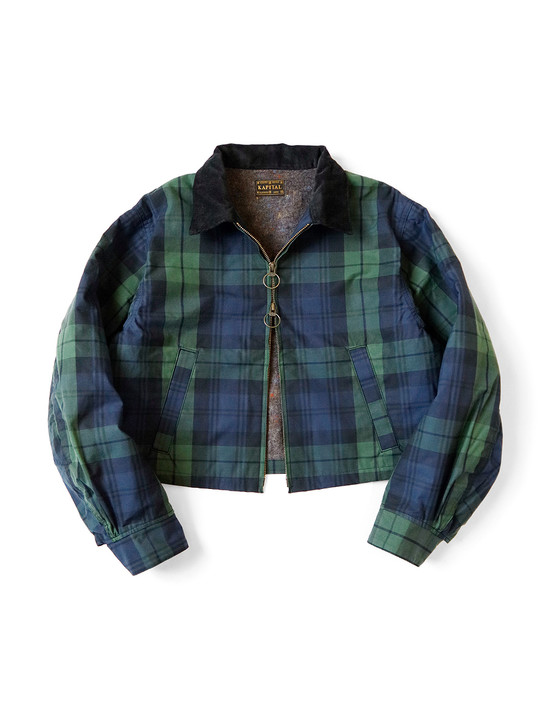 KAPITAL Jacket Cotton Black Watch Oil Coating Cropped Drizzler JKT