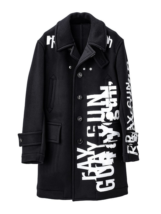 right - left pencil silhouette single breasted peacoat. 7246632353931