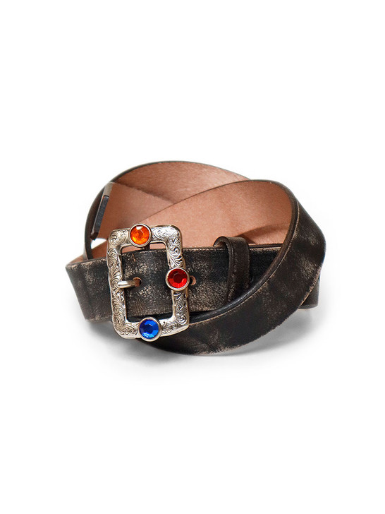 Picture No.1 of KAPITAL Oiled Leather Studded Disco Buckle Belt EK-1287XGA