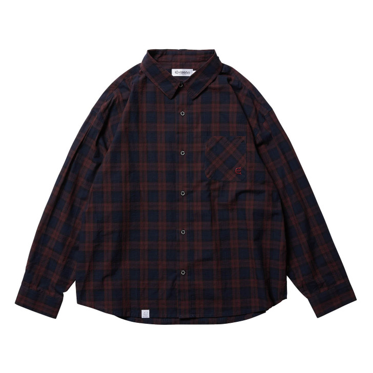 トップス Evisen SEERSUCKER PLAID L/S SHIRT Evisen Skateboards TOPS SEERSUCKER PLAID L/S SHIRT - RED