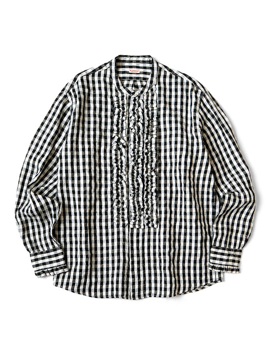 Twill Gingham Ruffled Prague Shirt K2403LS097