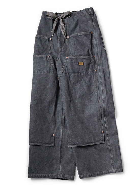 KAPITAL Pants 14Oz Black Denim W Knee Easy Baggy Pants