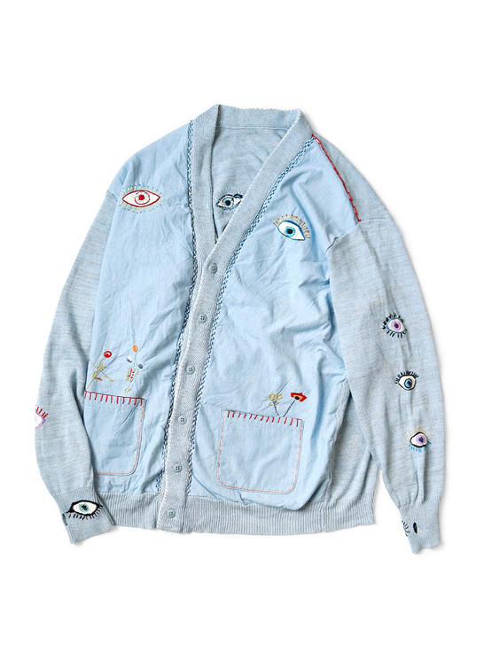 Picture No.1 of KAPITAL Knit x Chambray Cardigan (SPEAKEASY Embroidery) K2410KN061