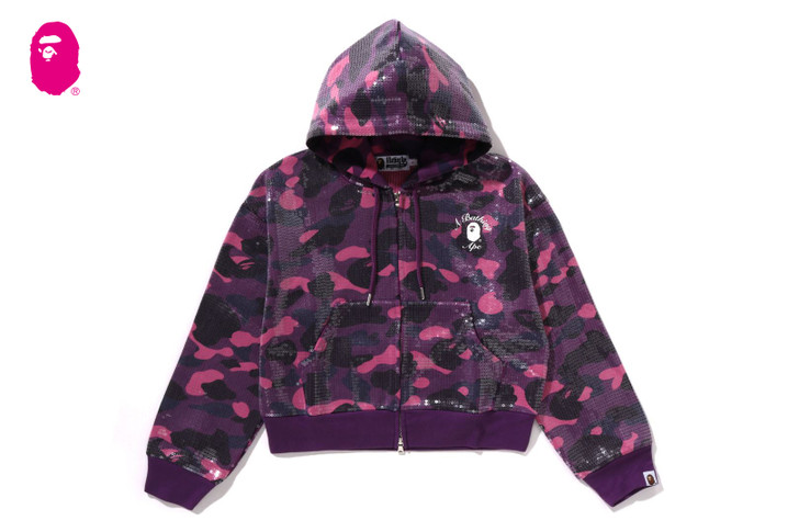 Picture No.1 of BAPE COLOR CAMO APE HEAD SEQUIN CROPPED FULL ZIP HOOOIE 1L80-215-304