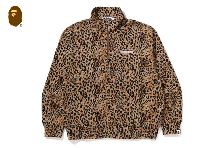 WILD LEOPARD PATTERN RELAXED FIT HALF ZIP SWEATSHIRT 1L80-113-304