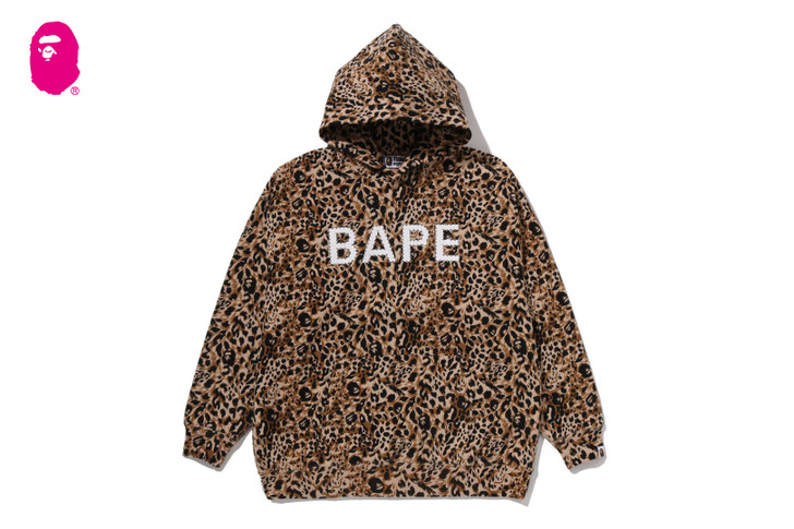 WILD LEOPARD PATTERN CRYSTAL BAPE PULLOVER HOODIE 1L80-214-001