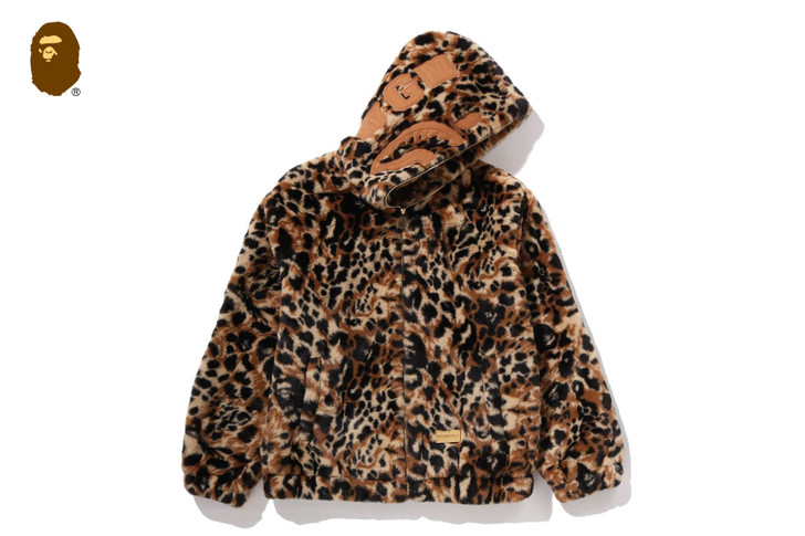 WILD LEOPARD PATTERN FAUX FUR SHARK FULL ZIP JACKET 1L80-141-304