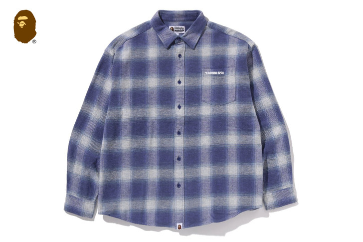 A BATHING APE LOGO OMBRE CHECK FLANNEL LS SHIRT 1L80-131-308