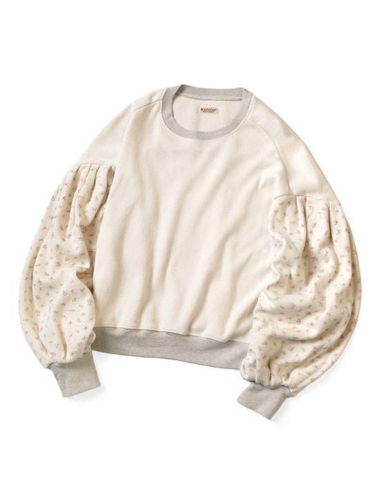 Waffle Jersey Small Flower pt 2TONE Bouffant Sleeve Sweatshirt K2509LC056