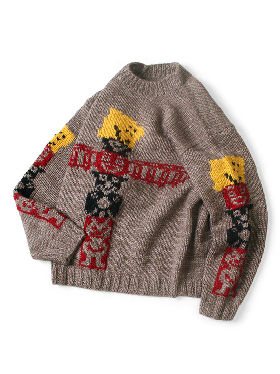 Hand-knitted PECKISH Totem Pole Cowichan Crew Sweater K2511KN180