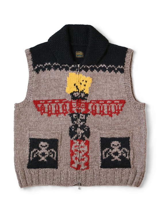 Hand-knitted PECKISH Totem Pole Zip Vest K2511KN181