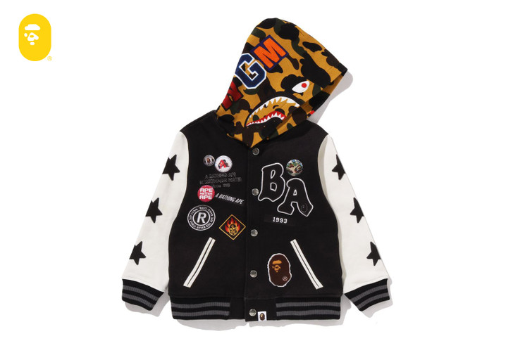 1ST CAMO SHARK HOODIE PRINT SWEAT VARSITY JACKET 1M30-340-009