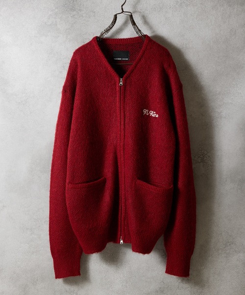 MOHAIR SOLID JACQUARD KNIT ZIP-UP CARDIGAN / Mohair solid jacquard knit Zip-up cardigan F25NK002