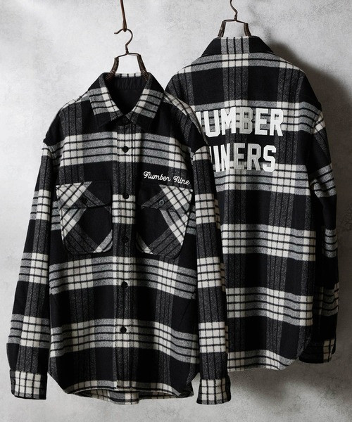 Wool Blend Check Back Felt Logo CPO Shirt / Large Plaid Melton Back Felt Logo CPO Shirt F25NS001