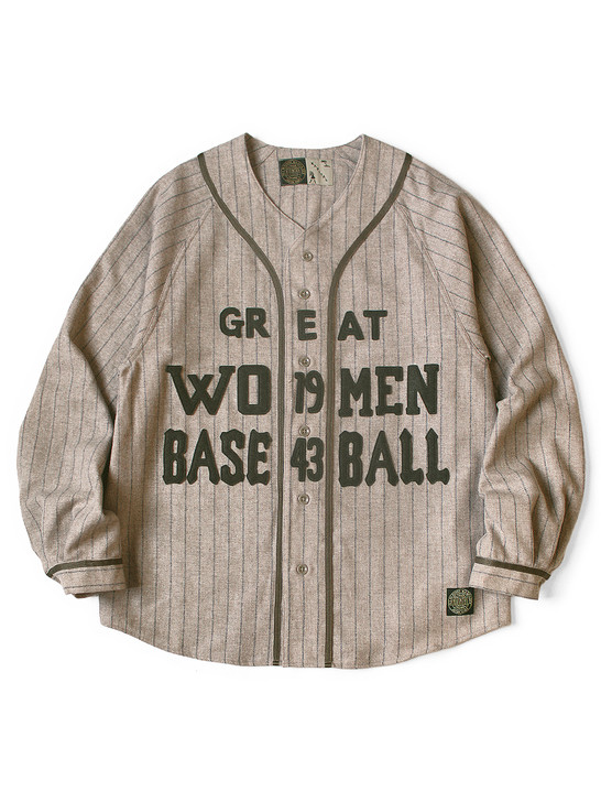 GREAT WOMEN Baseball Long Sleeve Shirt in Thick Wool Stripes K2509LS048