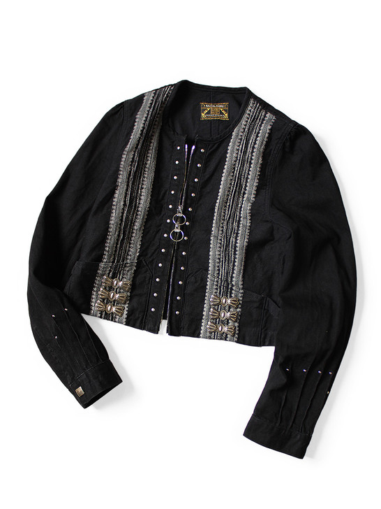 12Oz Arrow Pattern Jacquard Denim Bolero Jacket K2510LJ114