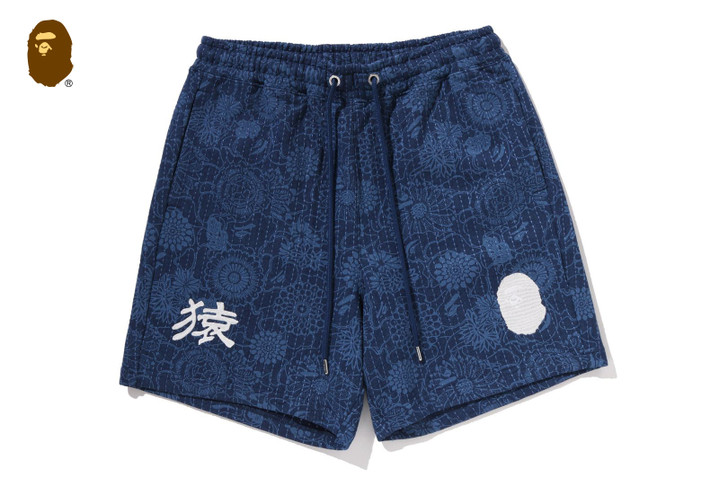 JAPANESE INDIGO ART CAMO RELAXED FIT SWEAT SHORTS 1M30-153-304