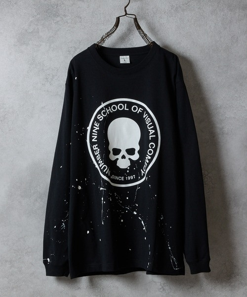 HAND PAINTED SCHOOL OF VISUAL COMEDY PRINTED CLASSIC L/S T-SHIRT / Hand-painted Skull Motif Print Long-sleeved T-shirt S26NLT001P