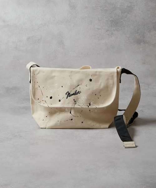 HAND PAINTED CANVAS 2WAY HANDLE FLAP SHOULDER BAG / SMALL / Hand-painted Cotton canvas 2-Way handle flap shoulder Bag, small Size S25GNA003P
