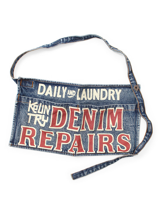13Oz denim Distressed Short Apron (DENIM REPAIRSpt) EK-1594XG