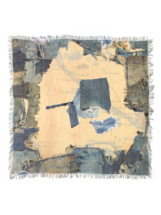 Rayon Fringe Square Stole (KAYO HUESO Denim Map) K2603XM506