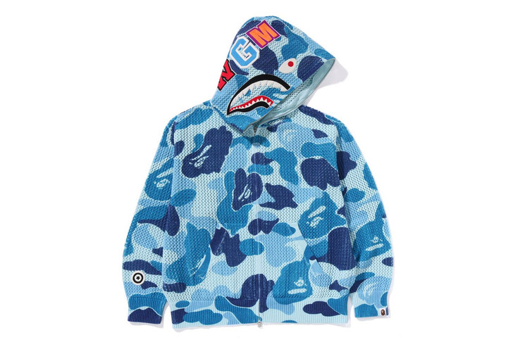 BAPE CUT AND SEWN ABC CAMO CROCHET RELAXED FIT SHARK FULL ZIP HOODIE