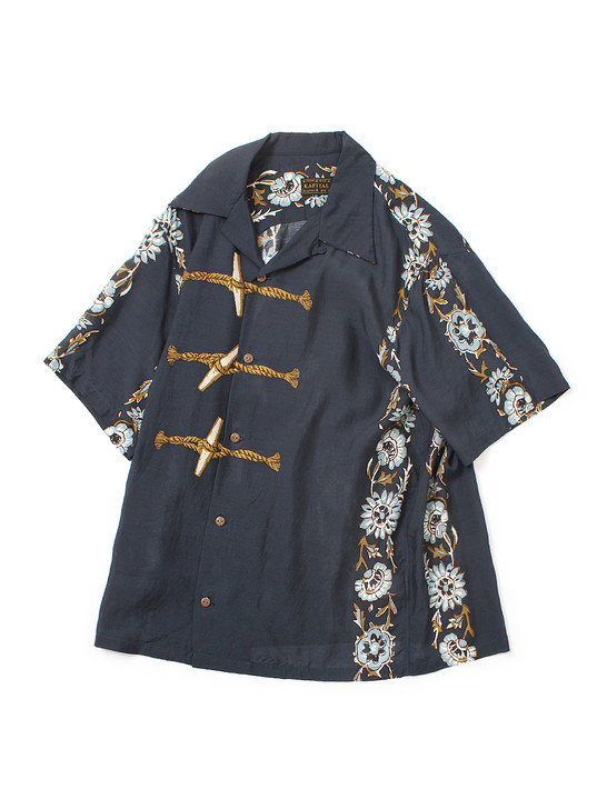 Silk Rayon Toggle-maile Print Short-sleeved Open-collar Shirt K2604SS090