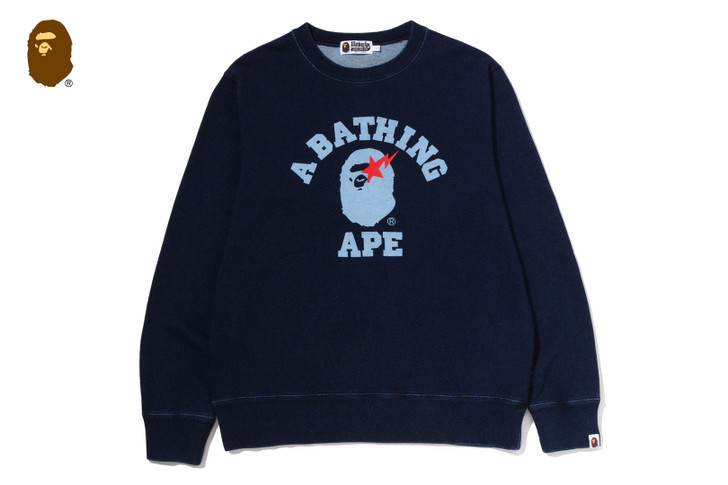 A BATHING APE ×TOKION COLLEGE スウェット S BAPE SWEAT / HOODIE COLLEGE INDIGO CREWNECK SWEATSHIRTS