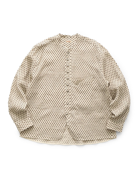 Linen Chima Pattern Stand Penny Shirt EK-1855LS
